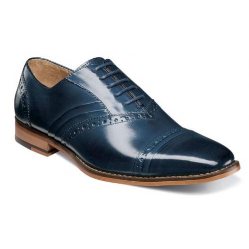 Stacy Adams "Talford'' Blue Genuine Leather Cap-Toe Oxford Shoes 25293-001.